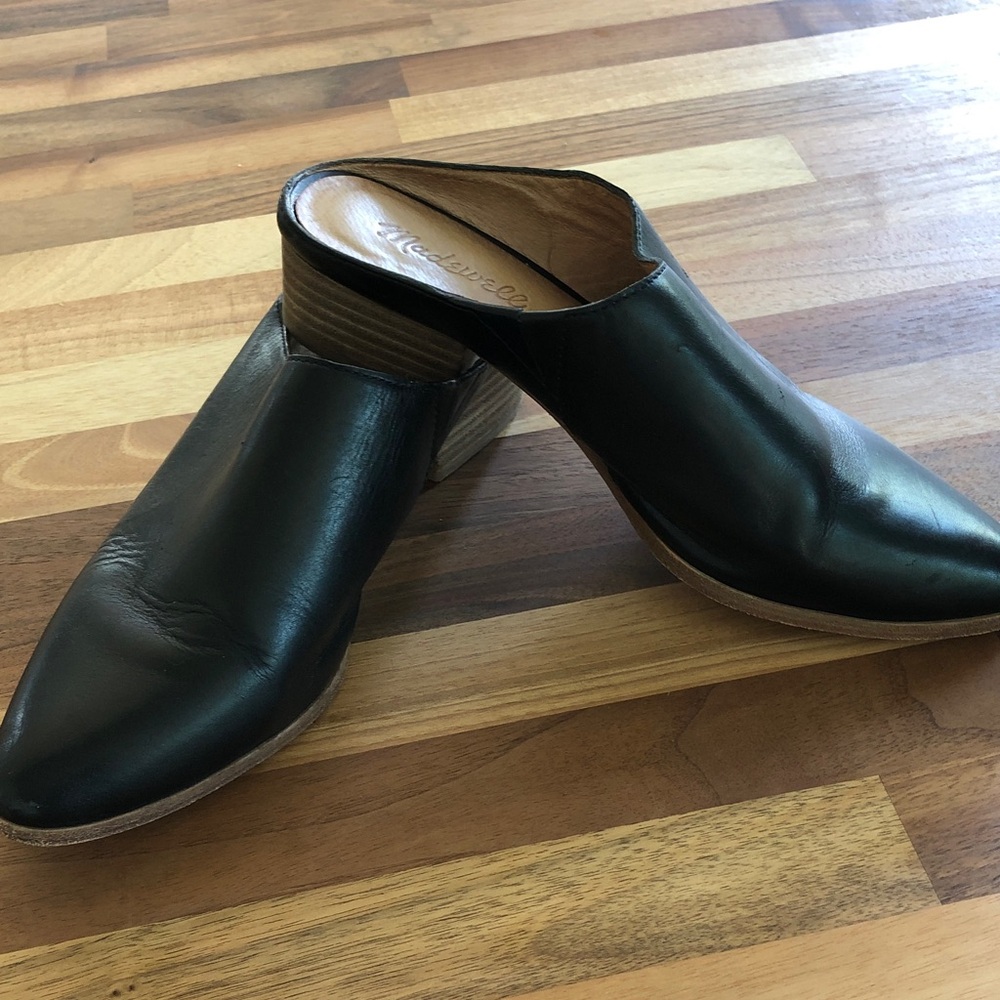 Madewell Black Leather Slip-On Mule Heels